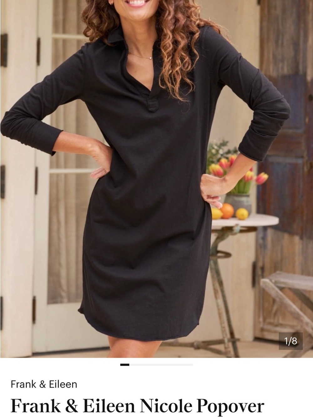 Frank And Eileen Nicole Black Collared Popover Dress Raw Hem Women’s Size M
